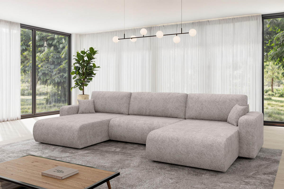 SEDACÍ SOUPRAVA DO U s funkcí spaní a úložným prostorem BERY-U 377x193x88 světle šedá velur - černá/světle šedá, kompozitní dřevo/textil (377/88/193cm) - ALTDECOR