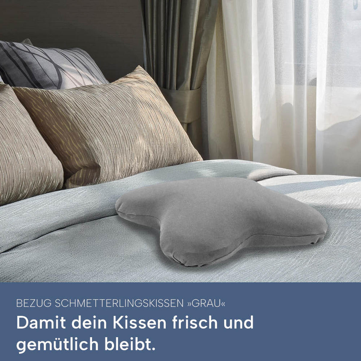 KISSENBEZUG für Schmetterlingskissen, DOPPELPACK Grau 56x48 cm - Grau, Textil (48/56cm) - casimum