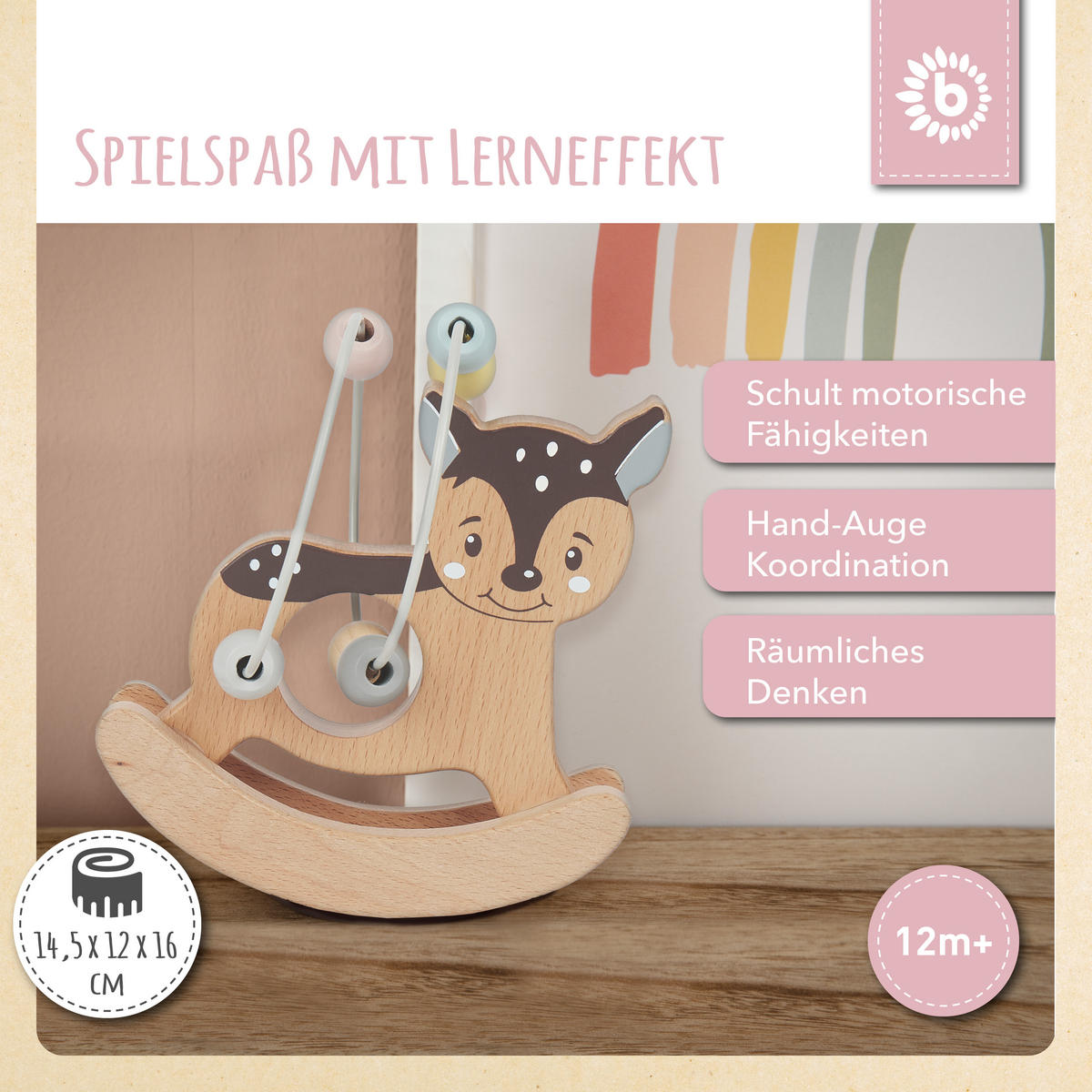 MOTORIKSCHLEIFE Reh mit Wippe - ab 12 Mo - Multicolor, Holz (12/14.6cm) - Bieco Spielwaren