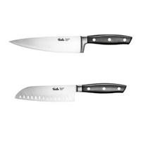 KÜCHENMESSER SET 2-tlg Schwarz, Edelstahl, Kochmesser 190 mm, Santokumesser 130 mm, Schneidemesser, Küchenzubehör, Profi Messer, Klingenstahl - Silberfarben, Kunststoff/Metall - Fissler