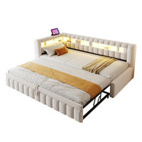 POLSTERBETT 90x200 Beige Samt LED USB - Beige, Textil (90/200cm) - FLIEKS