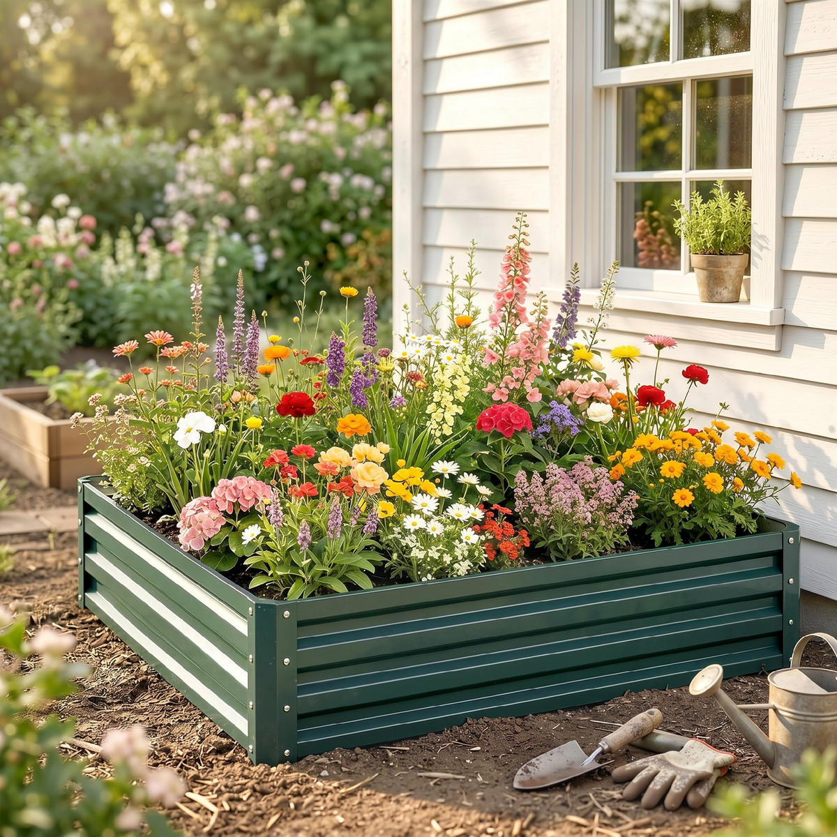 GARTENBEET DE-05447 Quadratisch, Stahl Grün - Dunkelgrün, Metall (120/30/120cm) - ComfortXL