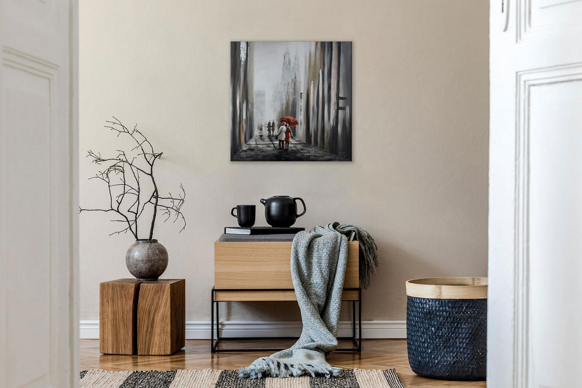 ÖLGEMÄLDE 80/80 cm - Schwarz/Grau, Holz/Textil (1.6/80cm) - KUNSTLOFT