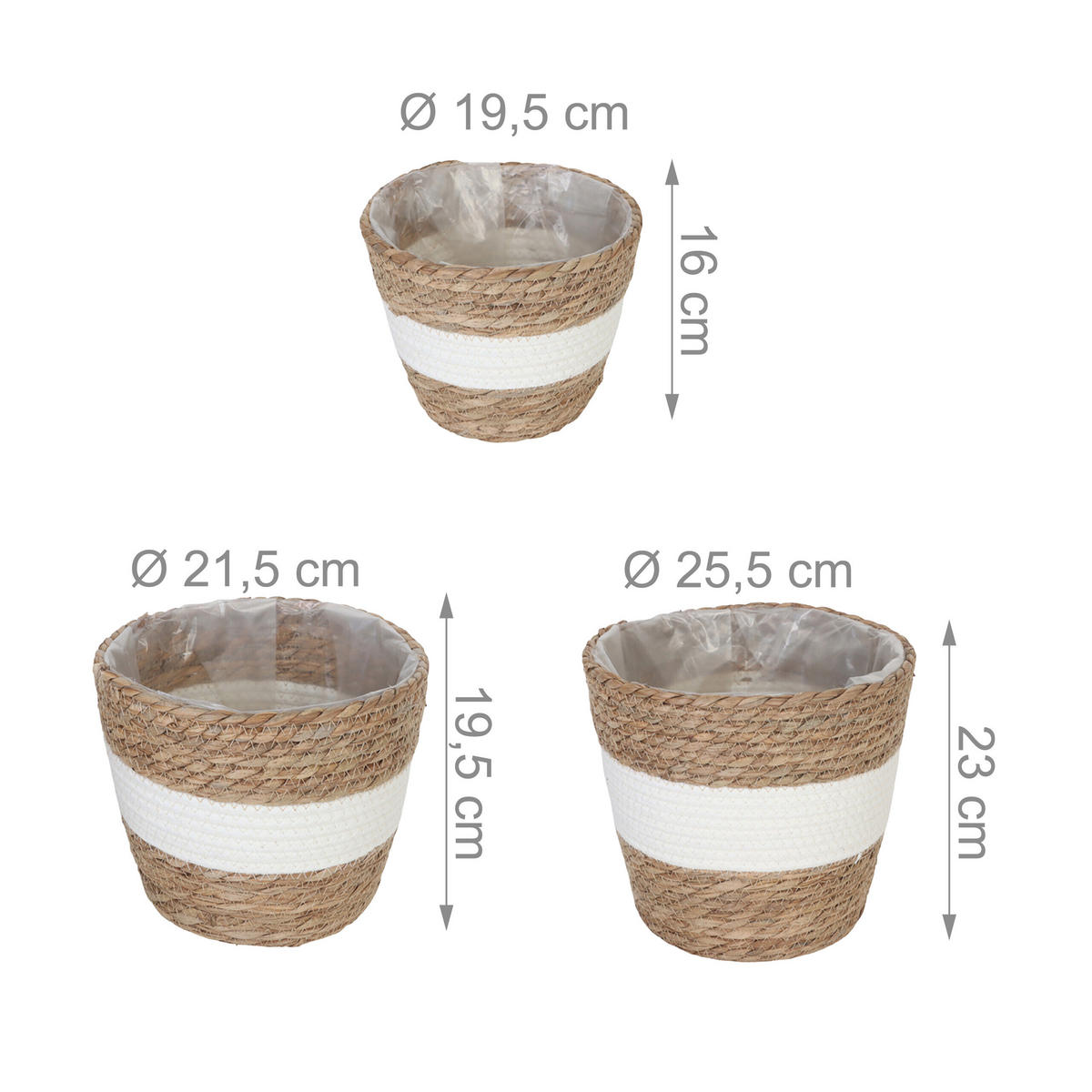 3XBLUMENTOPF - Hellbraun, Kunststoff/Textil (23cm) - Relaxdays