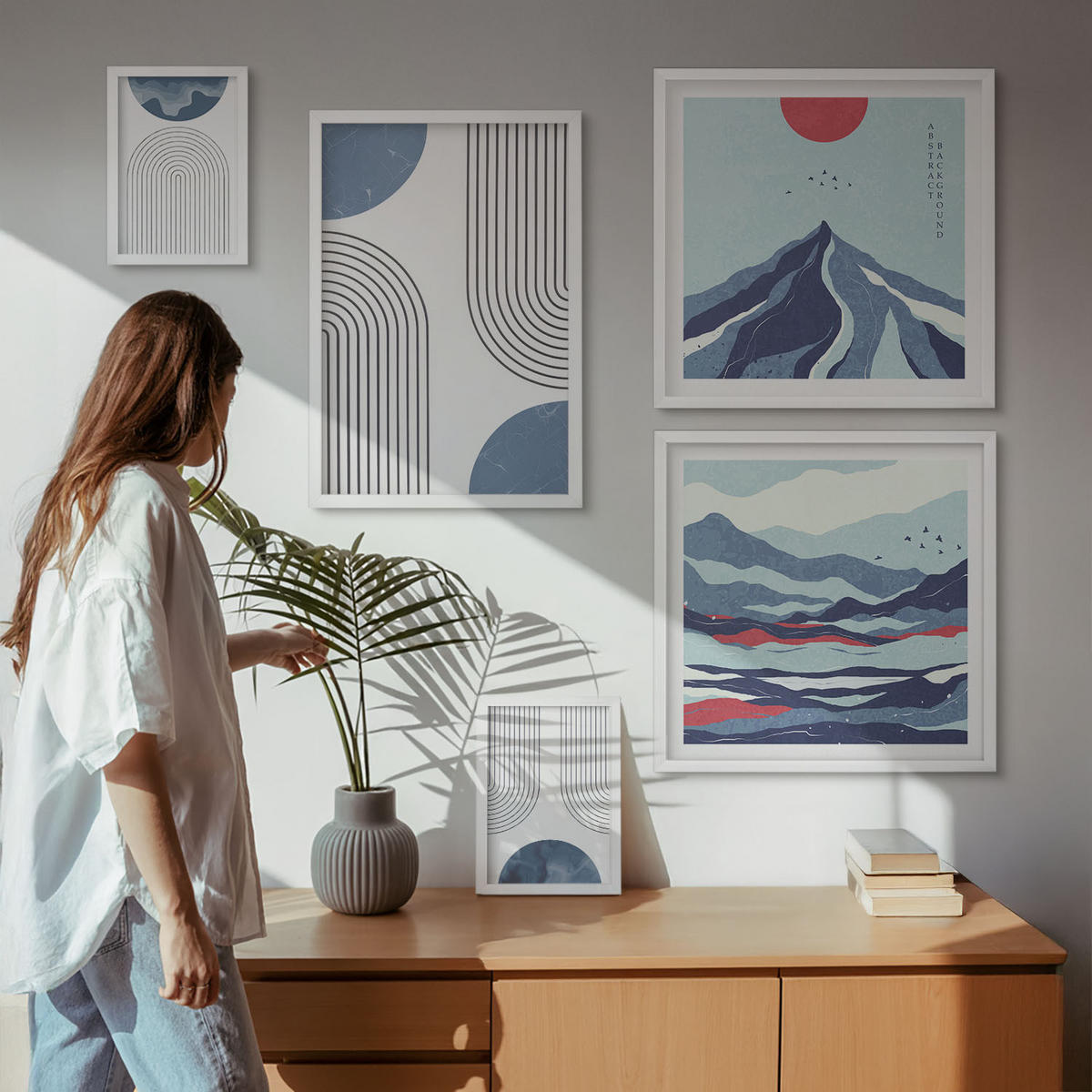 BILDER SET 5er Set - 50x50 cm & 20x30 cm & 40x60 cm Weißer Rahmen - Zitronenbäume im Topf - Weiß, Kunststoff (40/60cm) - TULUP