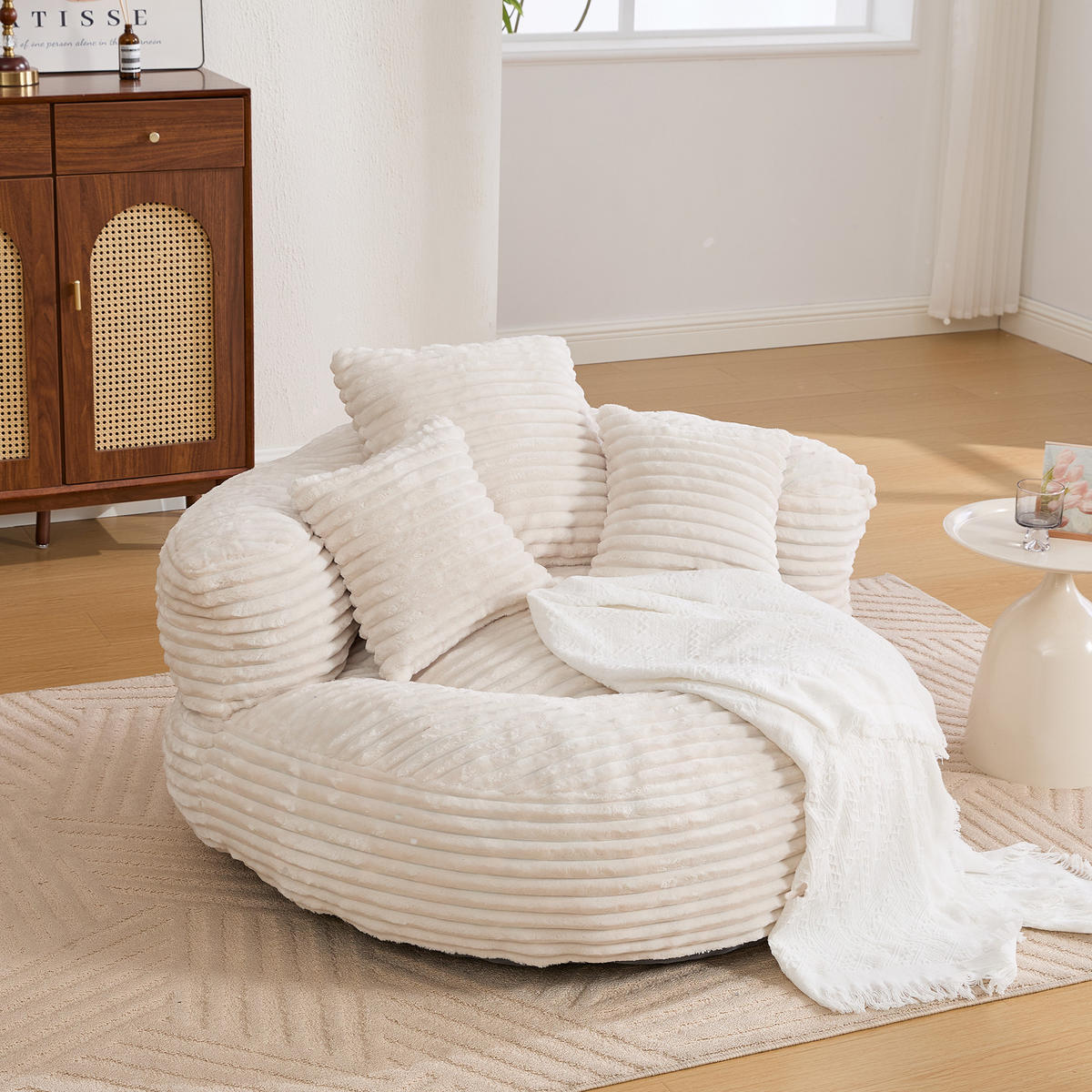 SITZSACK Cord,Sofa mit 3 extra Kopfkissen,Beige - Beige, Textil (108/52/108cm) - LVHOM