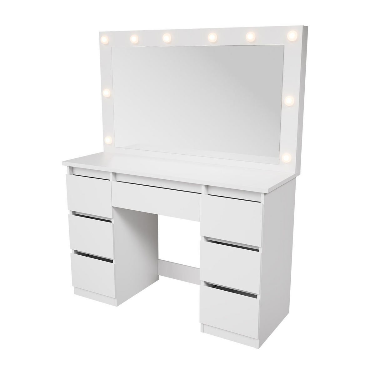 SCHMINKTISCH Lilia weiß mit LED-Beleuchtung - Weiß, Holz (108/140/41cm) - Juskys