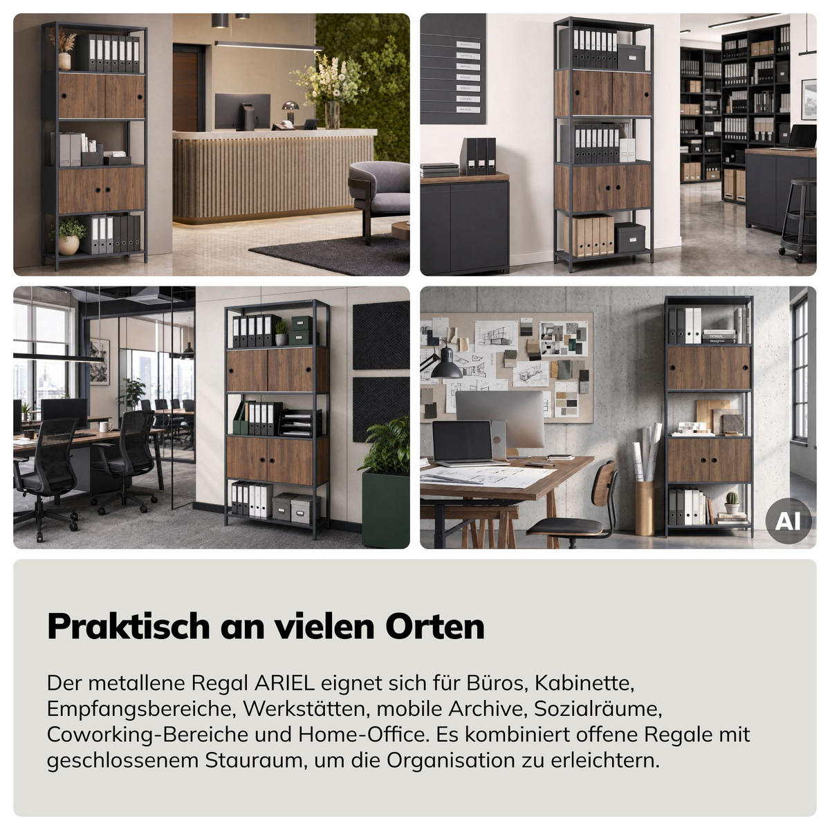 REGAL ARIEL 80 × 220 × 40 cm - Anthrazit/Nussbaumfarben, Metall (80/220/40cm) - Jan Nowak