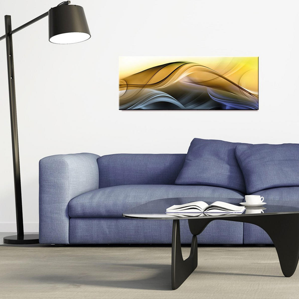 GLASBILD 80x30 cm Abstrakt Gelb Blau - Gelb, Glas (80/30cm) - artissimo