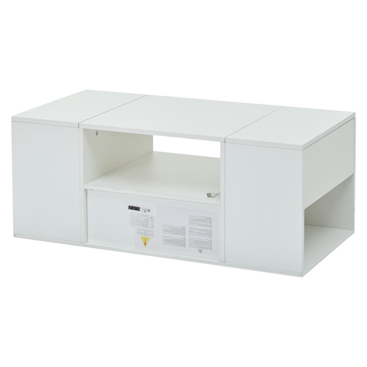 COUCHTISCH 100/50/40 cm Weiß Hochglanz mit LED-Beleuchtung und Stauraum - Weiß, Holzwerkstoff (100/50/40cm) - OKWISH