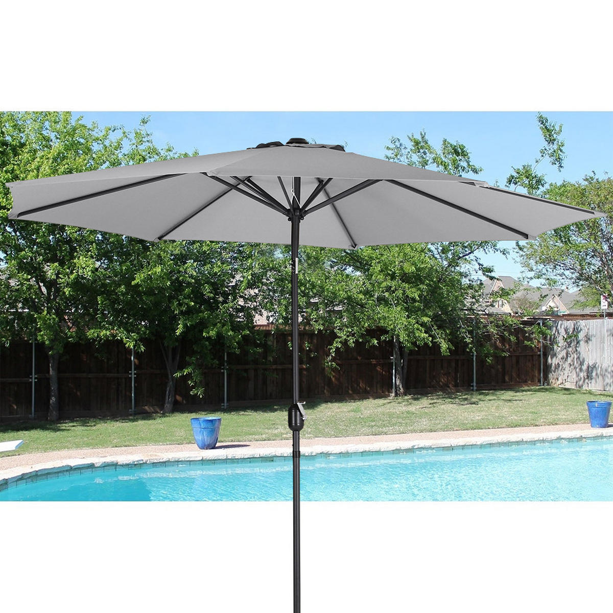 SONNENSCHIRM aus Polyester Metall in Hellgrau mit Resin-Sockel drehbar 360° neigbar 60° 3 x 2.4m Ø49 × 35 cm - Grau, Metall (240/50cm) - Livingandhome