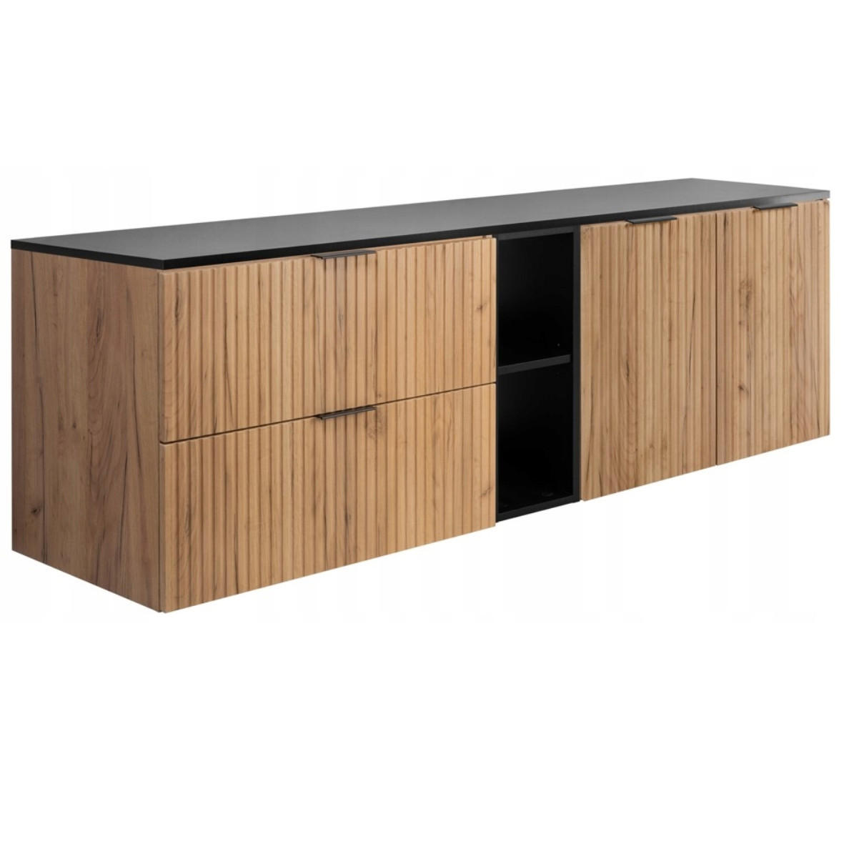WASCHBECKUNTERSCHRANK FLOW mit Regal + Platte Schwarz matt 160/57/46 cm - Schwarz, Holzwerkstoff (160/57/46cm) - Rodan