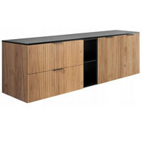 WASCHBECKUNTERSCHRANK FLOW mit Regal + Platte Schwarz matt 160/57/46 cm - Schwarz, Holzwerkstoff (160/57/46cm) - Rodan