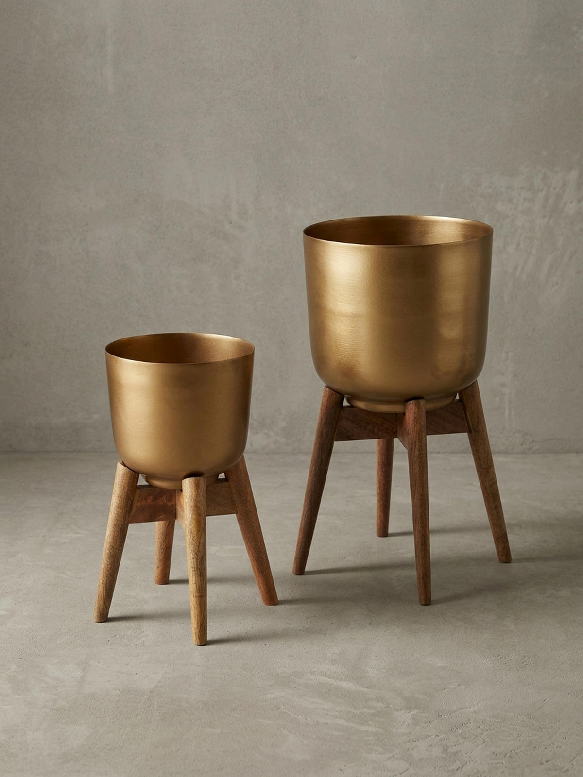 PFLANZKÜBEL Set Alu und Holz Gold/Braun modern 2-teilig - Goldfarben, Metall (51cm) - KADIMA DESIGN