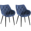 ARMLEHNENSTUHL 2er Set Samt Blau - Blau/Schwarz, Textil/Metall (58/83/62cm) - CLP