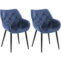 ARMLEHNENSTUHL 2er Set Samt Blau - Blau/Schwarz, Textil/Metall (58/83/62cm) - CLP