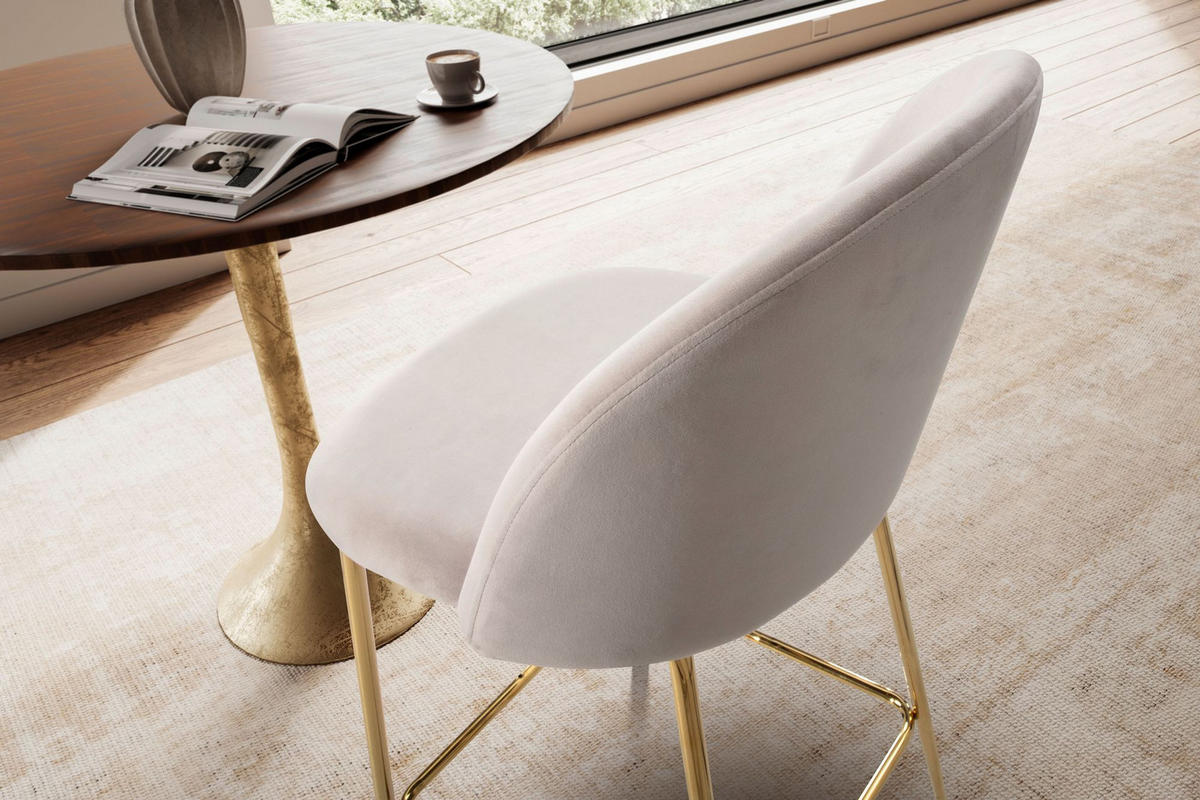 BARHOCKER 2er Set Samt Lehne Goldgestell Skandi-Stil Gepolstert, Beige 50x50x102 cm - Beige/Goldfarben, Textil/Metall (50/102/50cm) - KADIMA DESIGN