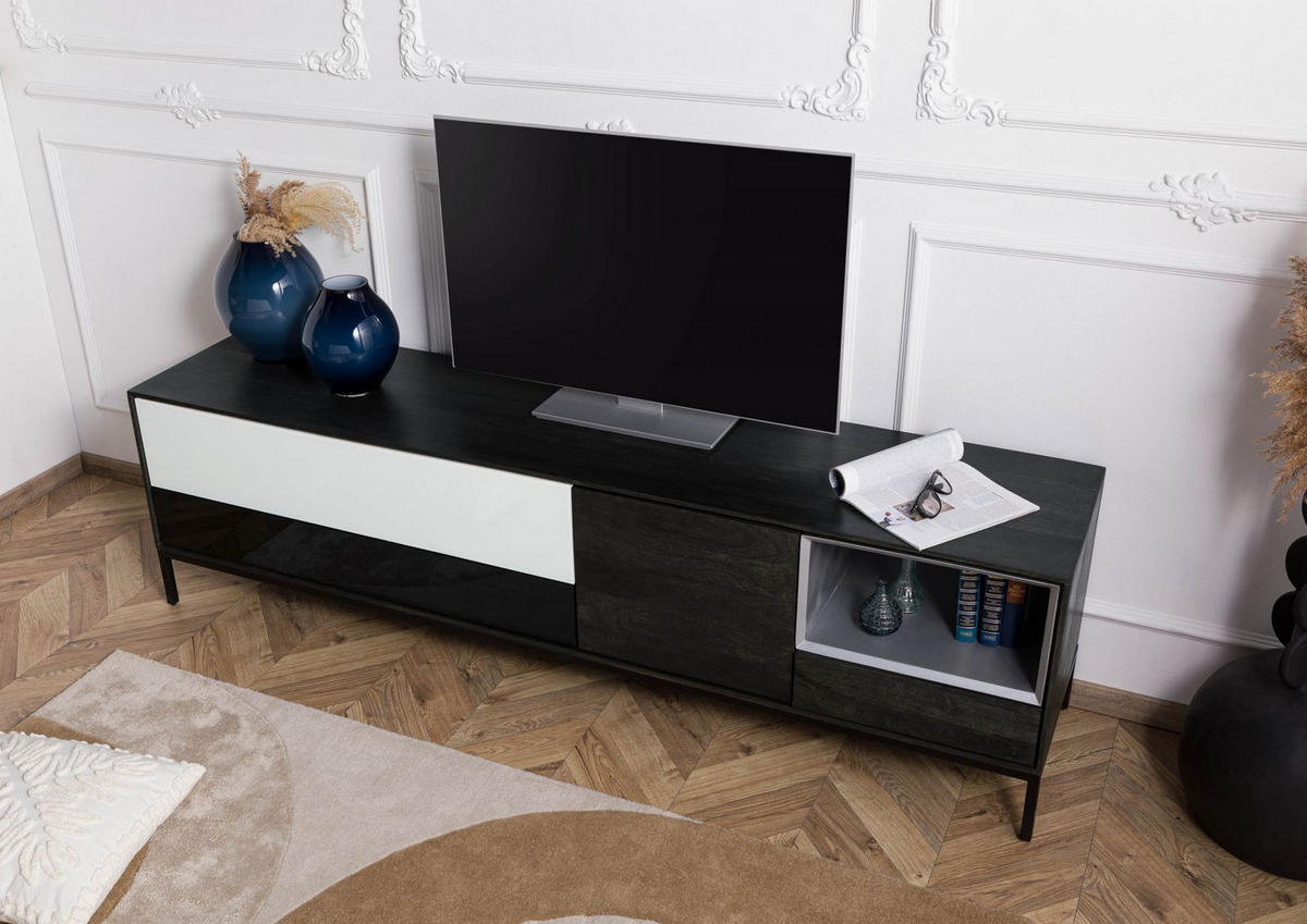 TV-BOARD Mango 200x45x55 dunkelgrau geölt CHICAGO #202 - Grau, Holz (200/55/45cm) - Massivmoebel24