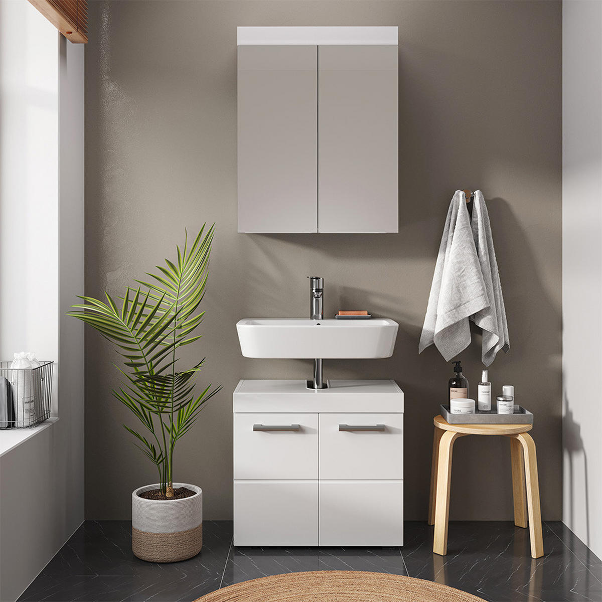 WASCHBECKENUNTERSCHRANK Luna Weiß 60 x 56 cm - Weiß, Holzwerkstoff (60/56/34cm) - Vicco