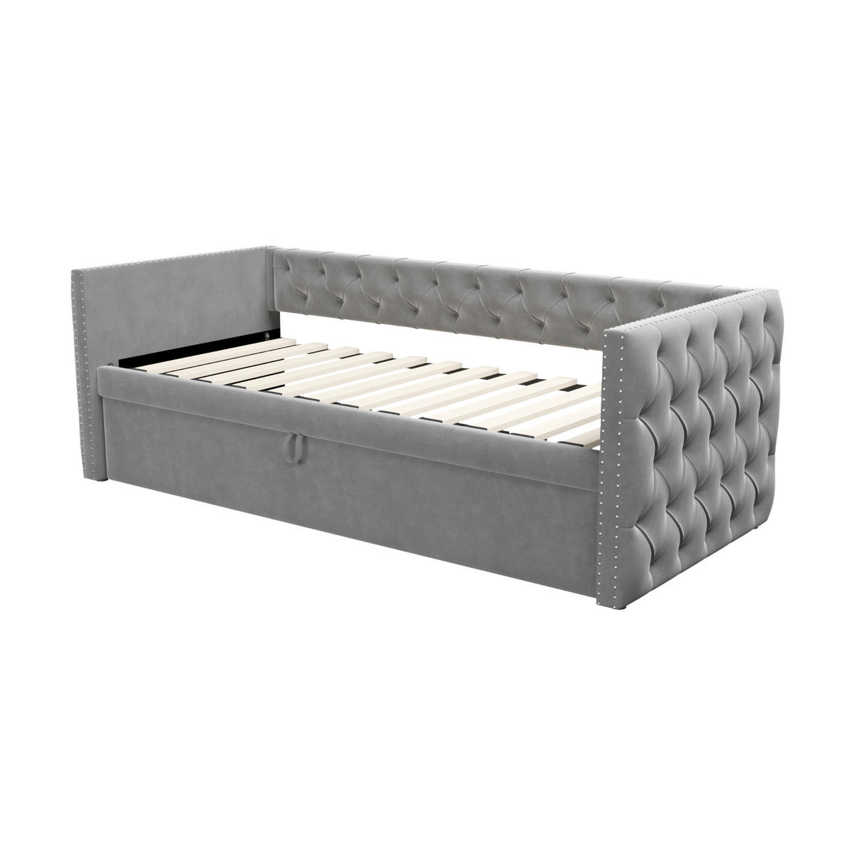 AUSZIEHBETT 90/200 cm DE-01636, in Hellgrau, mit Lattenrost - Hellgrau, Metall (90/200cm) - ComfortXL