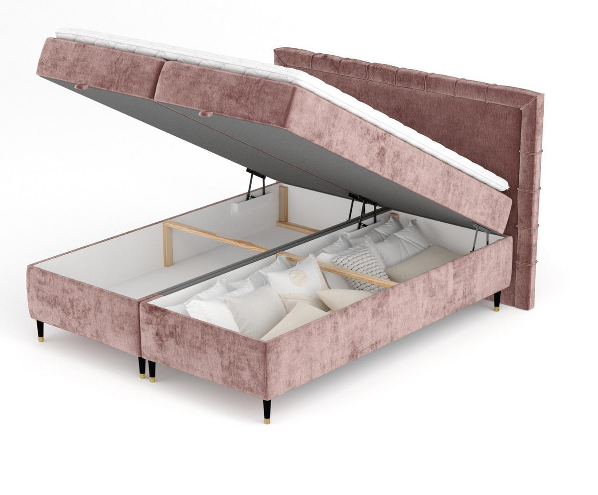 BOXBETT Monpelli Rosa 180/200 cm mit Matratze und Topper - Pink/Schwarz, Holz/Holzwerkstoff (180/200cm) - Maison de Reve