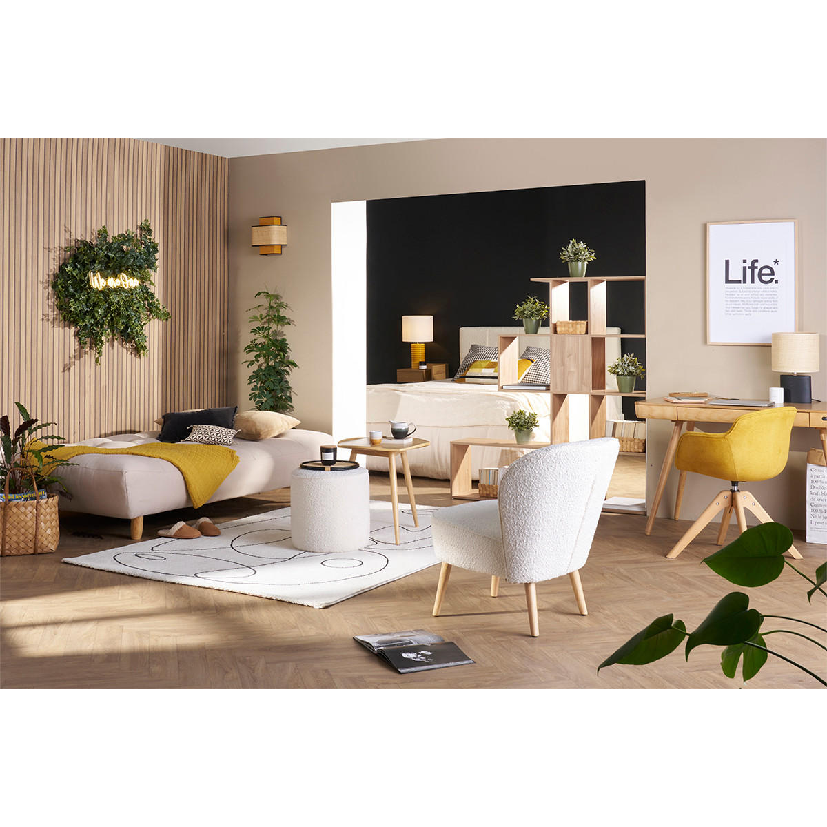 SCHLAFSOFA skandinavisch Beige Eiche YUMI - Beige, Textil (102/89/189cm) - Miliboo