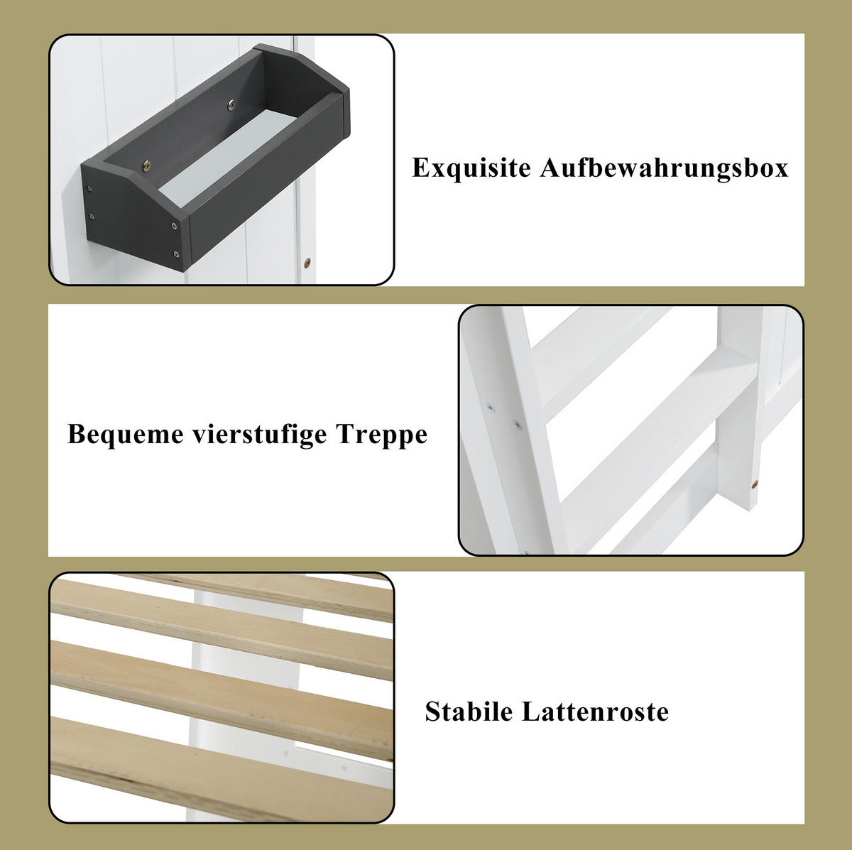 ETAGENBETT 90/200 cm mit Treppe, Fallschutz, Fenstern und Stauraum aus Kiefernholz und MDF, Weiß/Grau - Weiß, Holzwerkstoff (90/200cm) - Redom