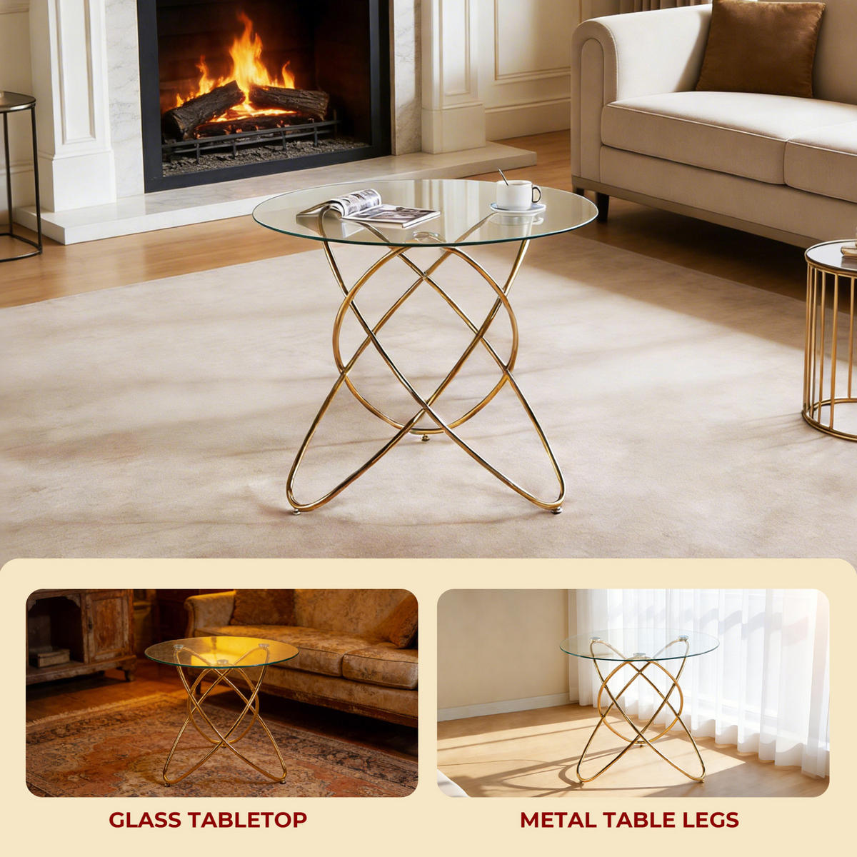 ESSTISCH 80/80/75 cm Goldfarben aus Glas und Metall - Goldfarben, Metall (80/80/75cm) - OKMYHOME