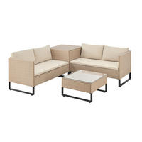 LOUNGEGARNITUR Santorini creme / sand inkl. Abdeckung - Creme, Kunststoff/Metall - Juskys