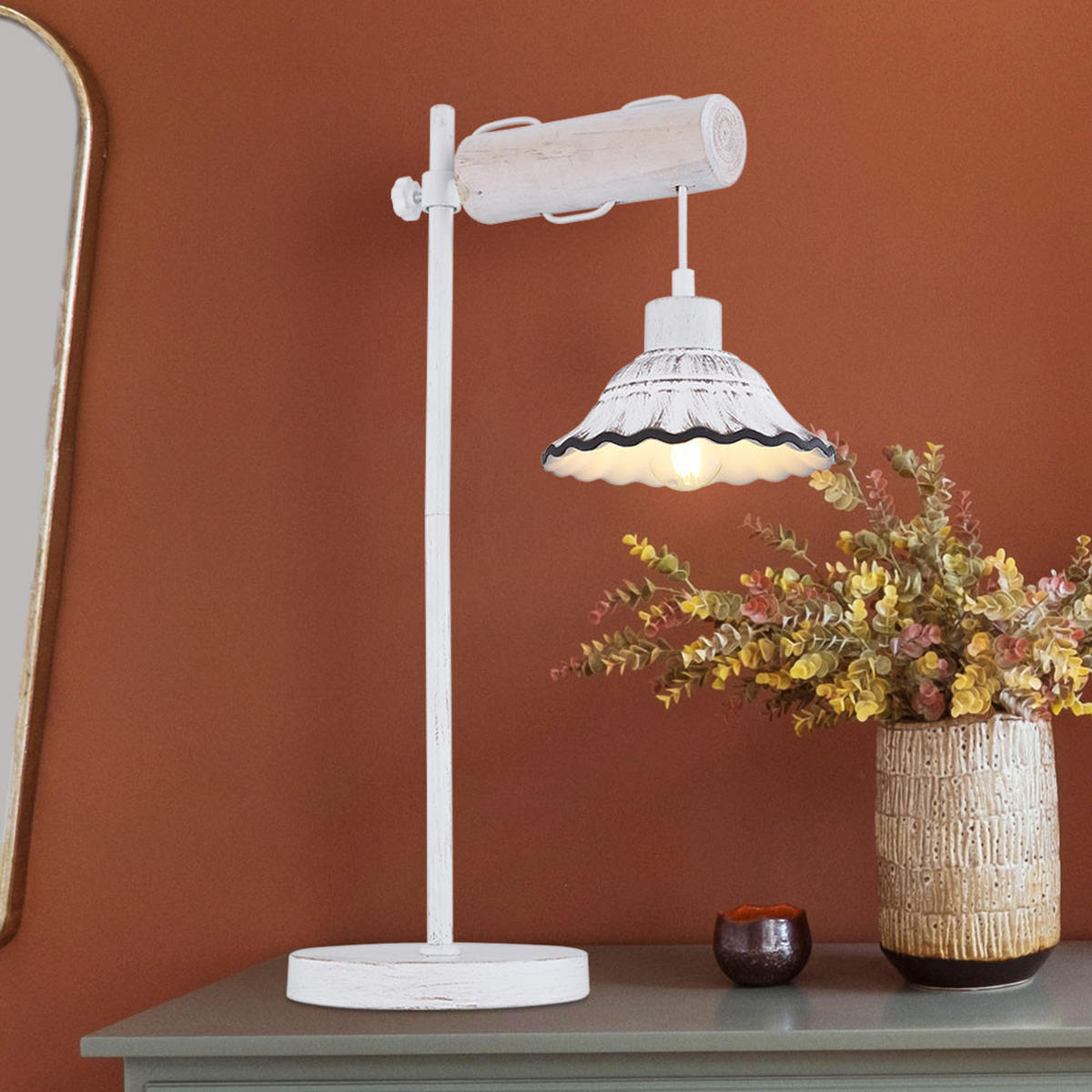 TISCHLEUCHTE Holz Weiß Höhenverstellbar - Weiß, Holz (35/18/55cm) - Globo Lighting