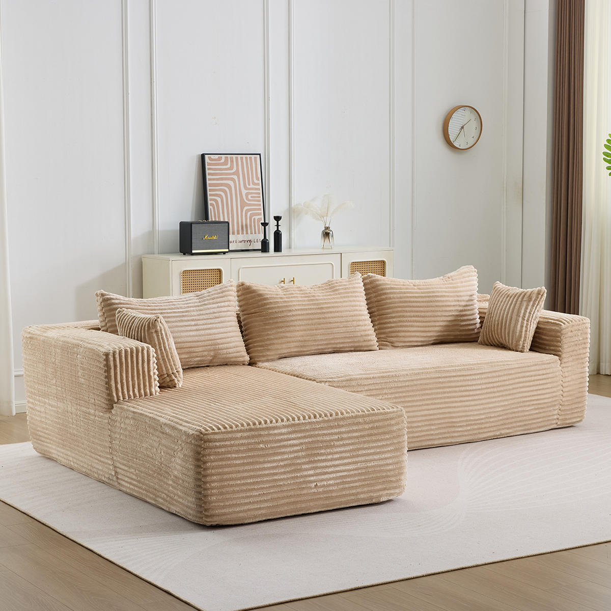 ECKSOFA 279/179/83 cm Beige Cord mit Chaiselongue - Beige, Textil (179/83/279cm) - Oxeza
