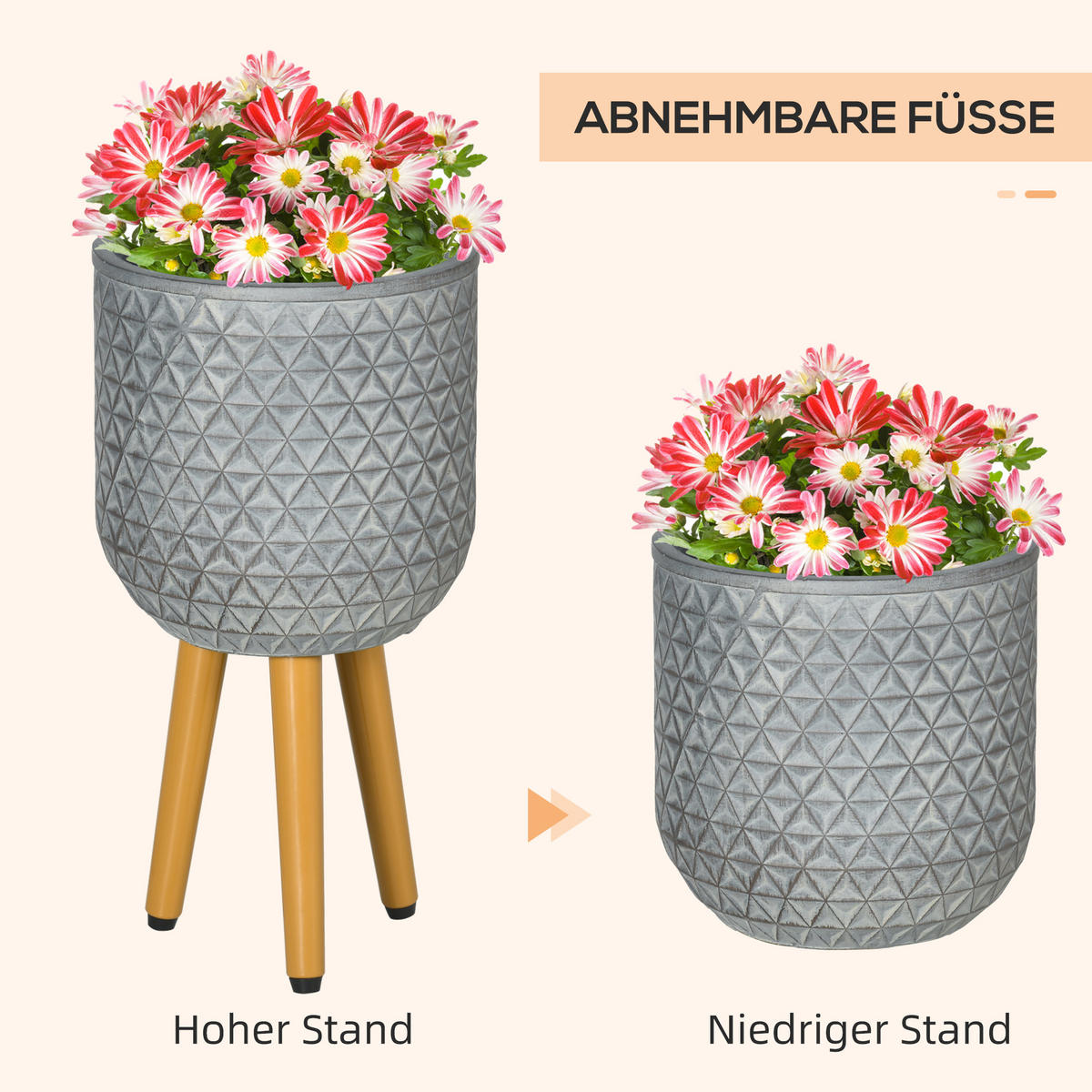 BLUMENTÖPFE, für Innen- und Außenbereich, MgO, Grau - Grau, Kunststoff (52cm) - Outsunny