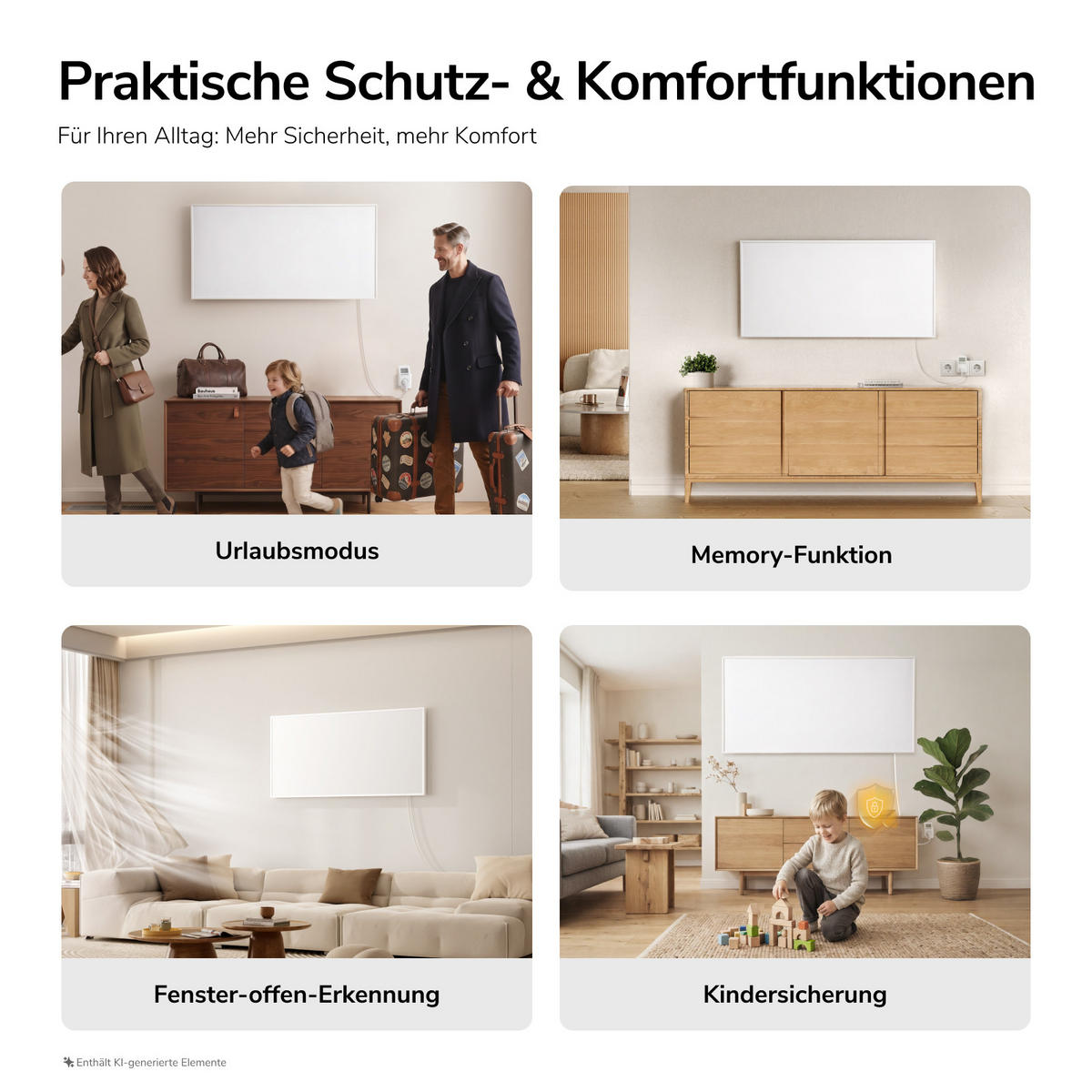 WANDKONVEKTOR Elektrisch 1000 W mit Thermostat und App Steuerung 119,5/59,5 cm - Weiß, Kunststoff/Metall (119.5/59.5/2cm) - EMKE