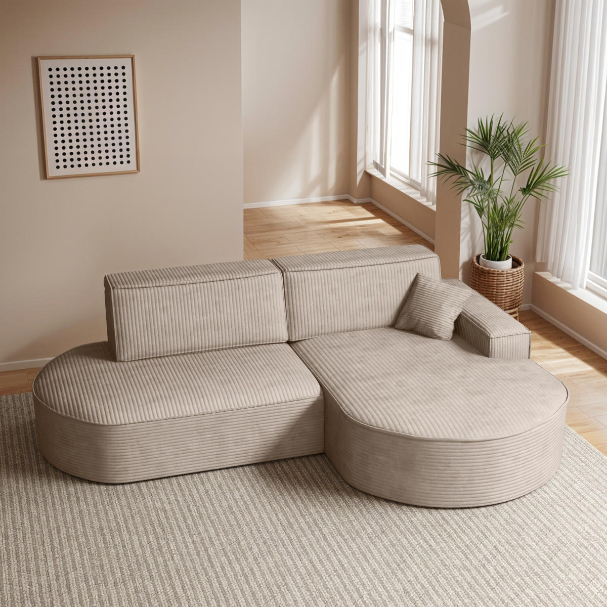 ECKSOFA Modena Pro - Komfort Und Stil Stoff Poso Dunkelbeige Rechts - Sandfarben, Holz (278/179cm) - Kaiser Möbel