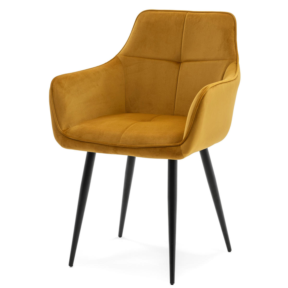 STUHL QUATTRO gepolstert mit Steppung - curry - Samt Velours - Currygelb/Schwarz, Textil/Metall (58/88/58cm) - NEW HOME