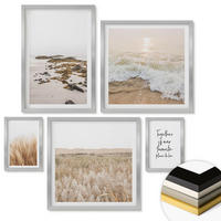 WANDBILDER 5er Set - 50x50 cm & 20x30 cm & 40x60 cm Silberner Rahmen - Wiesen, Strand, Boho-Stil - Silberfarben, Kunststoff (40/60cm) - ArtPrintCave