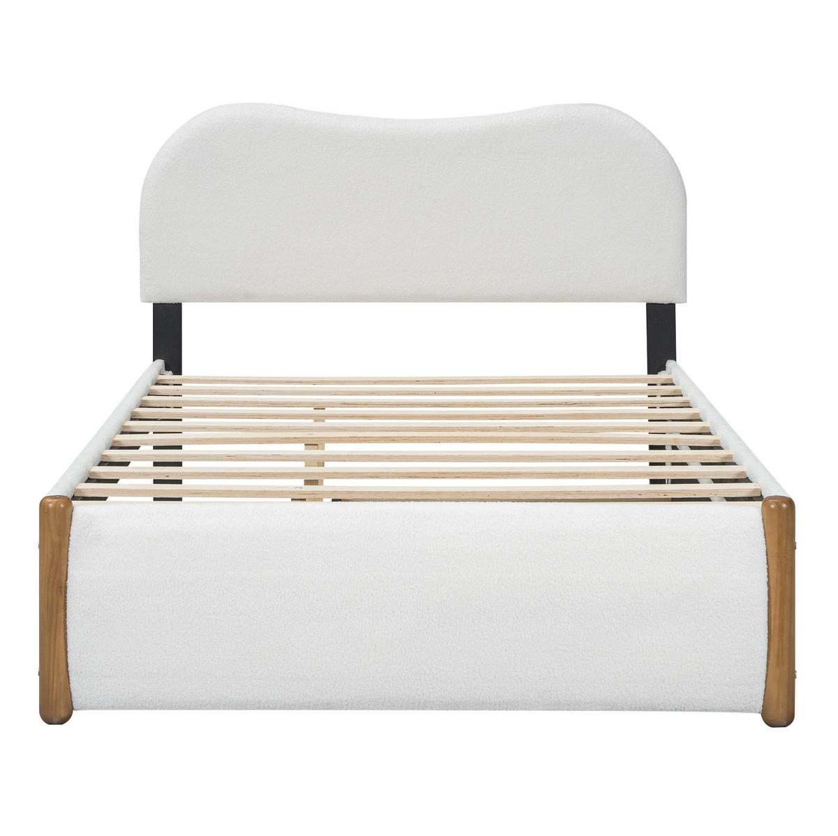 POLSTERBETT 140/200 cm mit ausziehbarem Rollbett, Plüschbezug und minimalistischer Form, Weiß - Weiß, Textil (140/200cm) - Redom