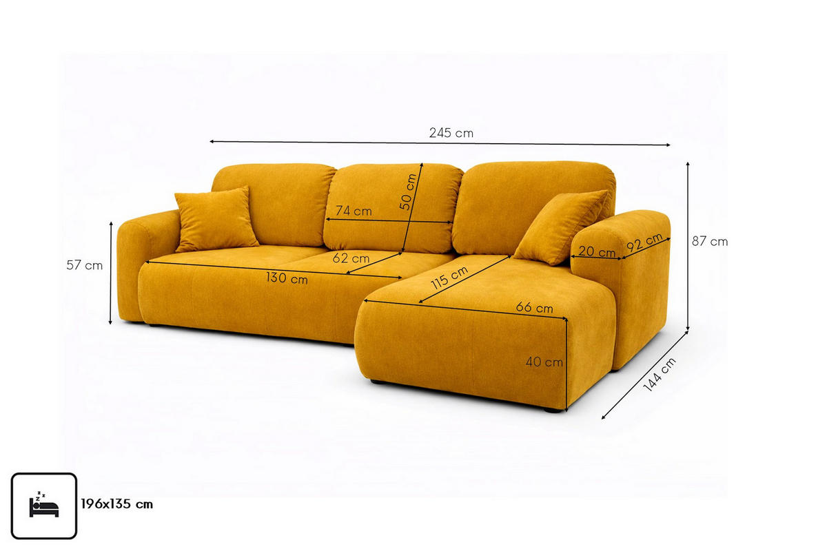 ECKSOFA Mit Schlaffunktion Und Bettkasten, Sofa L-Form Bingo L, Veloursstoff Salvador, Gelb, Rechts - Gelb, Holz (245/144cm) - Kaiser Möbel