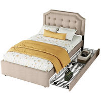 POLSTERBETT 90/200 cm Beige/Braun aus MDF mit 2 Schubladen - Beige, Textil (90/200cm) - OKMYHOME