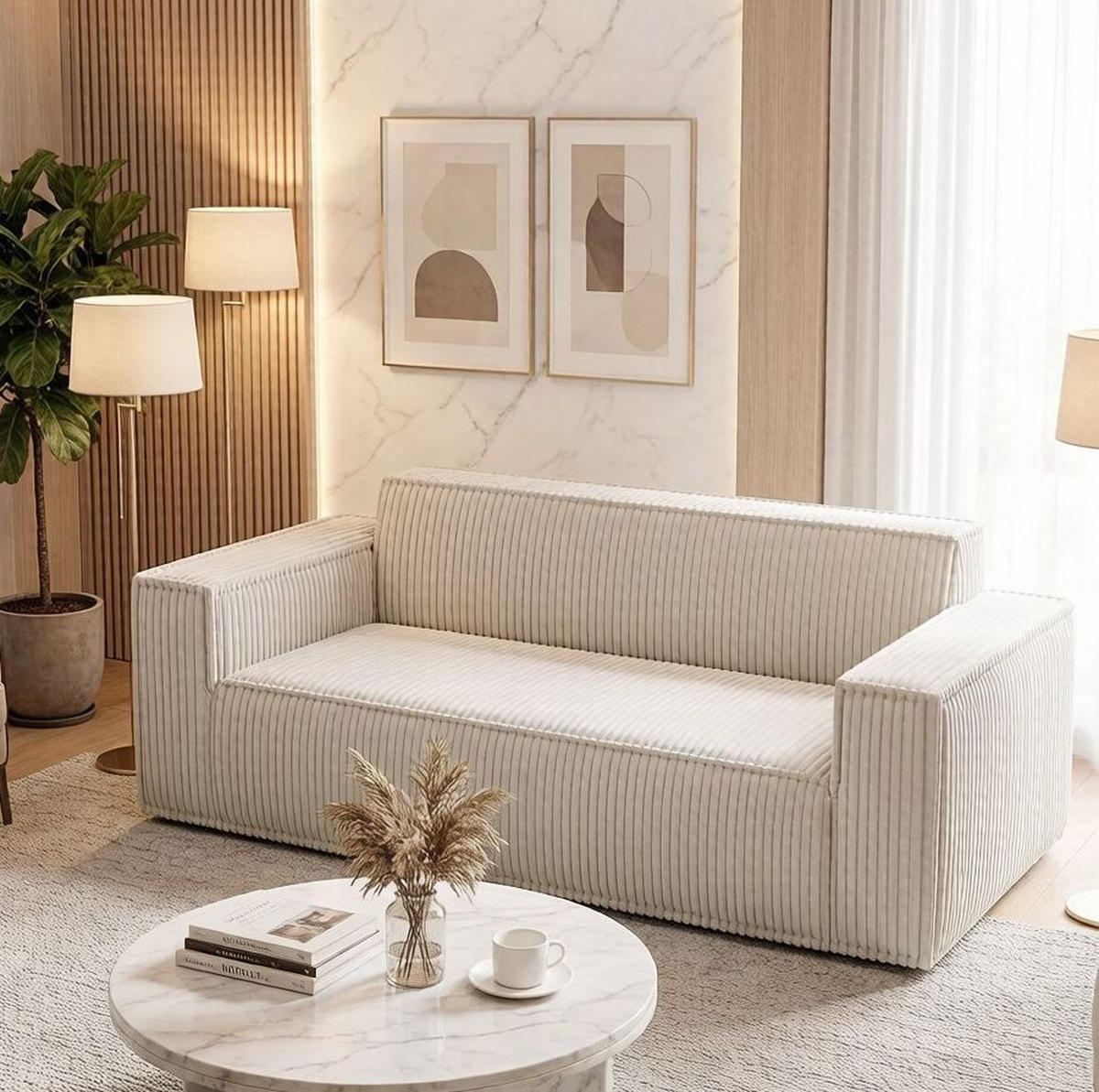 SOFA 2-Sitzer mit tiefer Sitzfläche Off White Cord - Weiß, Kunststoff (178/70/86cm) - Meubliv