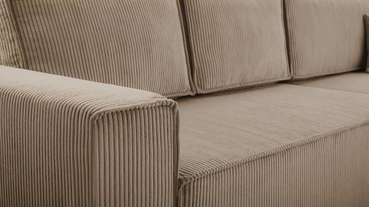 ECKSOFA L Form Cedria Beige 287/145/85 cm mit Schlaffunktion - Beige/Schwarz, Kunststoff/Textil (287/145cm) - AX Living