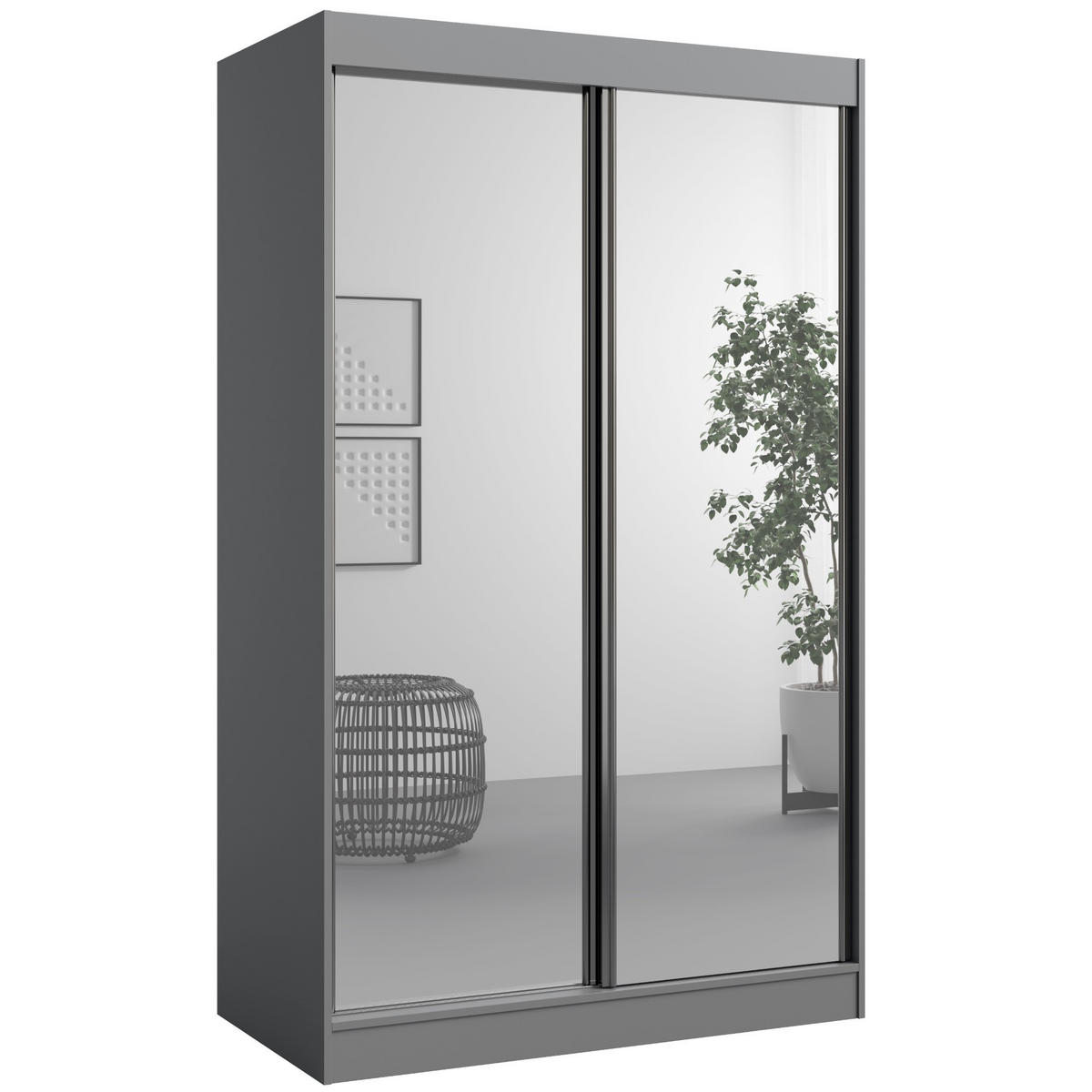 SCHIEBETÜRENSCHRANK mit Spiegel Como 2D2L 120 Weiß - Silberfarben/Grau, Holzwerkstoff/Metall (120/201/65cm) - mzm24