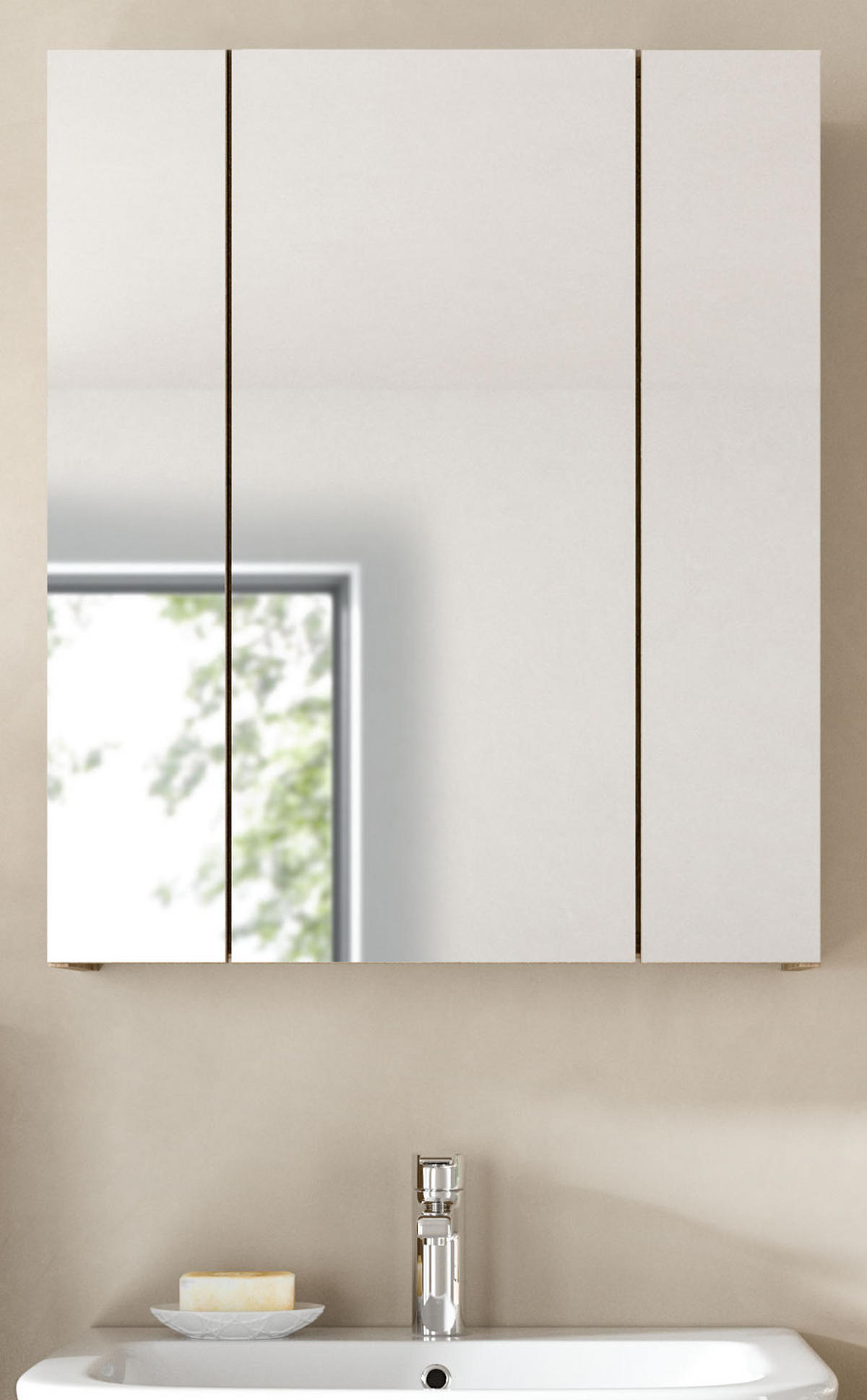 SPIEGELSCHRANK Eiche Nox, Badschrank Spiegel 3-türig / 3D, 9 Fächer 60 x 70 cm - Eichefarben, Glas/Holzwerkstoff (60/70/18cm) - Inn.Furn