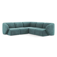 ECKSOFA Chenille Stoff Blau - Blaugrau/Schwarz, Holzwerkstoff/Kunststoff (251/251cm) - Makamii