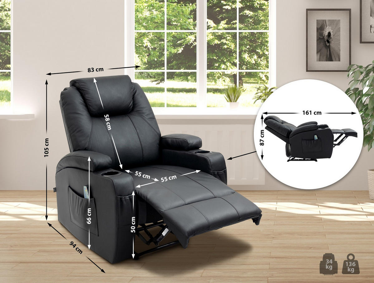 SESSEL Echtleder schwarz - Schwarz, Leder/Metall (83/105/94cm) - CLP