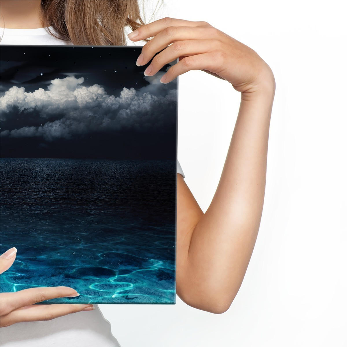 LEINWANDBILD Meer MOND Wolken 40x30cm - Blau/Schwarz, Textil (40/30cm) - Muralo