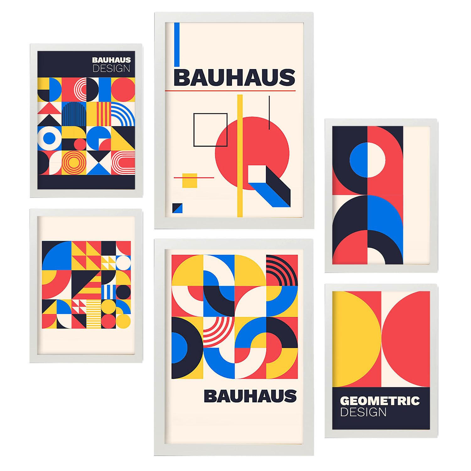 POSTER Set Mit 6 Drucken Im Bauhaus 2 Geometrische Designkollektion Drucke Mit Frames Ästhetische Dekorative Rahmen Für Zuhause A3 & A4 Weißer Rahmen - Weiß, Papier (29/3cm) - Nacnic