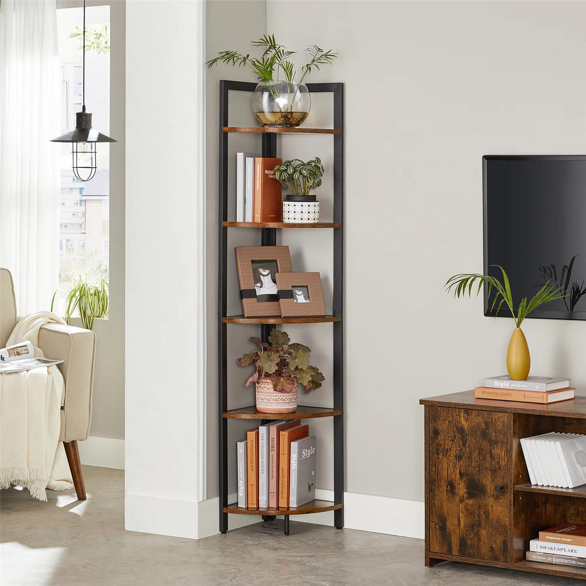ECKREGAL 5 Ablagen in Holzoptik & Metall - Braun, Holz (30/150/30cm) - Kaket