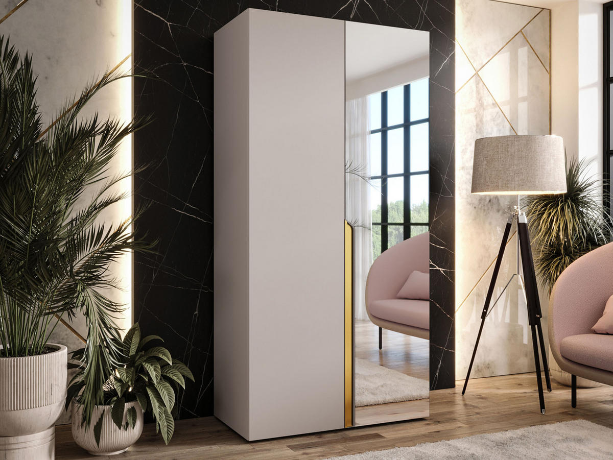 DREHTÜRENSCHRANK Mila II 100 - Kaschmir/Goldfarben, Holzwerkstoff/Kunststoff (100/202/52cm) - MIRJAN24