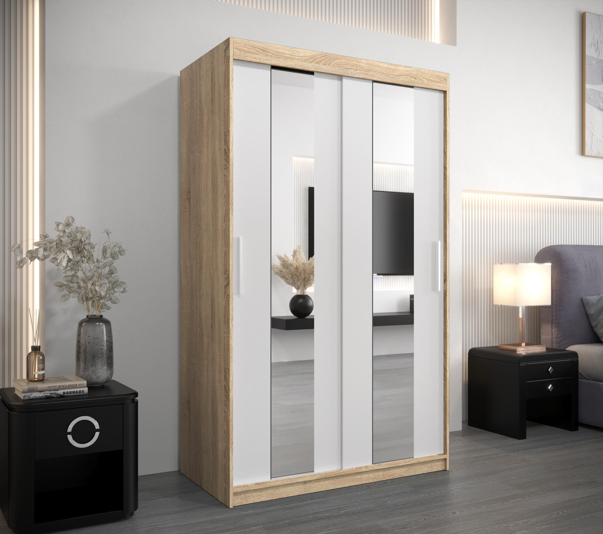 SCHWEBETÜRENSCHRANK 200/120/62 2-türig - Silberfarben/Weiß, Holz/Kunststoff (120/200/62cm) - Abiks Möbel